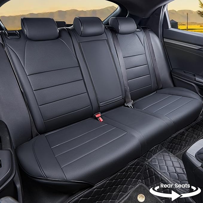 HKZ Custom Fit Civic Seat Covers for Honda Civic Sedan 2016 2017 2018 2019 2020 2021 LX (Not for LX-P)- 5-Seats Leather Full Set,Black - Image 3