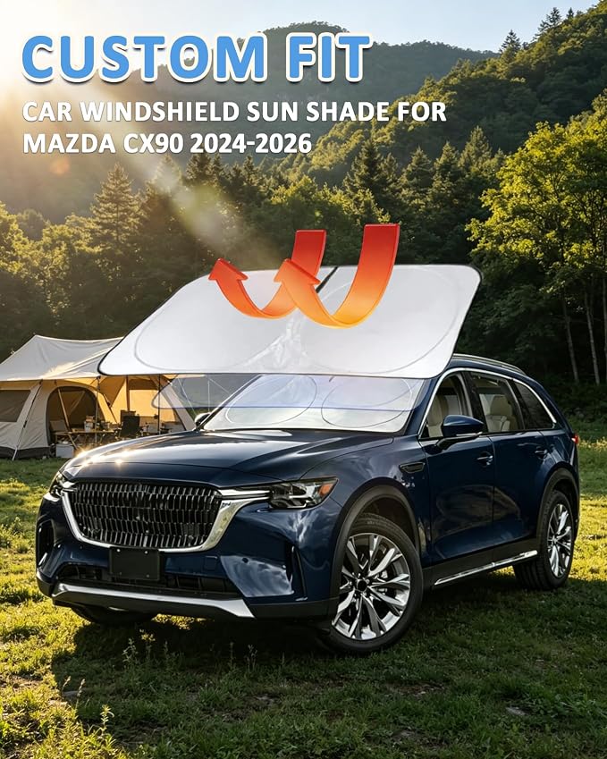 Windshield Sun Shade for 2024 2025 2026 Mazda CX-90 CX90 PHEV, Custom-Fit CX90 Sun Visor Protector, 99% UV Block Heat Sun Shield, Silver Reflective Front Window Sunshade - Image 4