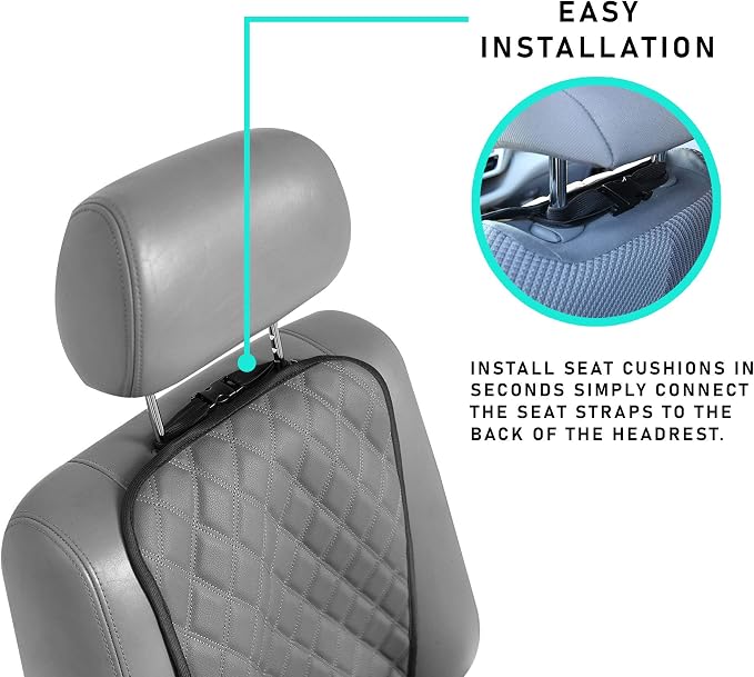 FH Group Car Seat Cushion – Faux Leather Single Front Seat Cover with Front Pockets, Airbag Compatible, Universal Fit Car Seat Cushion for Driver or Passenger Seat, SUV, Truck, Sedan & Van – Black - Image 3
