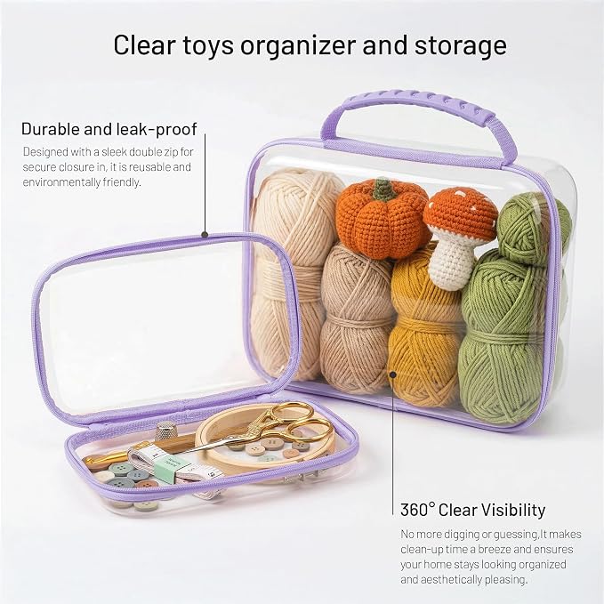 Clear Hard Shell Organizer Cases, 3 Pack with Handle | Durable PET shell with water-resistant, scratch-resistant surface for travel, toiletries, electronics and toys - Image 3