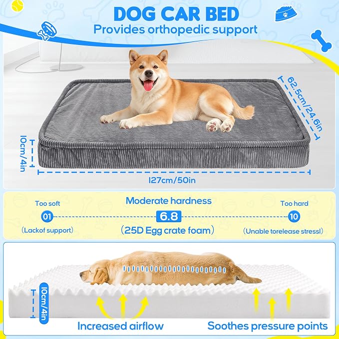 Loiion Dog Car Bed, Non-Slip Backseat Extender Pet Mat 50"x24.6"x4" | Removable, Washable Dog Bed With Waterproof Liner Protects Car Seats, Anti-Slip Travel Bed For Dogs - Image 4
