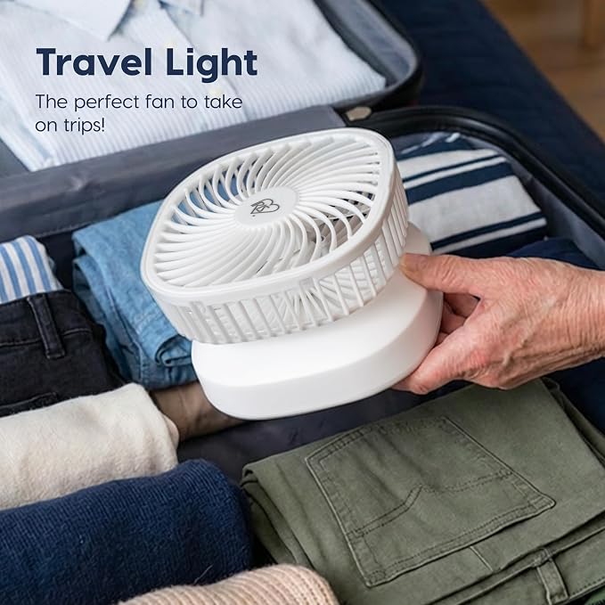 IRIS USA 5" Battery Operated Travel Fan, D-Battery Powered, Camping, White | Compact Foldable Personal Fan, Portable Travel Mini Desk Fan, Office Bedside Picnic Camping Outdoor - Image 6