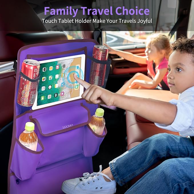 LUCMO Car Backseat Organizer with Touch Screen Tablet Holder, Dark Purple | 9 Storage Pockets,Clear Tablet Holder,Protectors Kick Mats,Travel Accessories,Seat Cover,Road Trip Essentials - Image 6