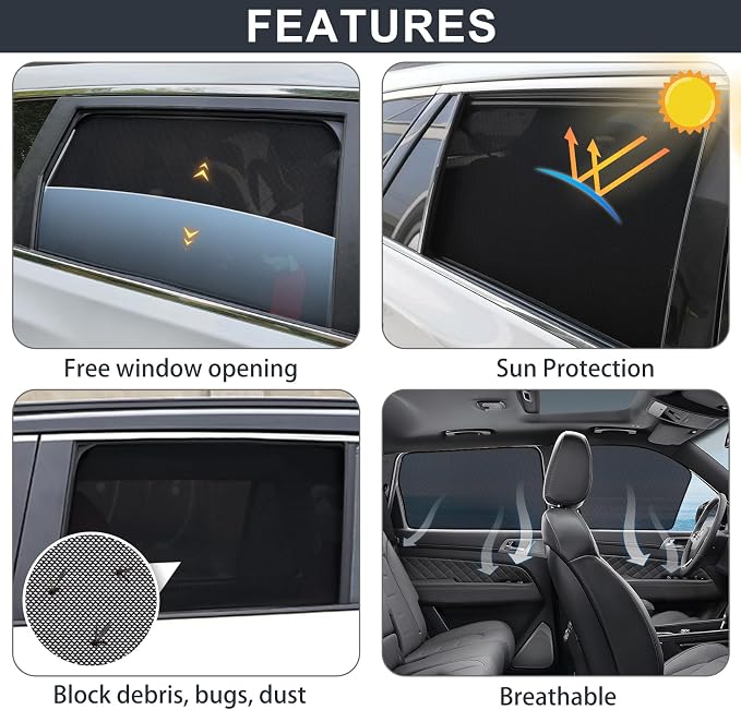 XCBYT 2019-2024 Camry Window Shades, 4-Pack Magnetic Cooling Privacy Mesh | Blocks heat for camping & baby sleeping. Front shades are partial for rearview mirror. Wait 24h for clips to set - Image 4