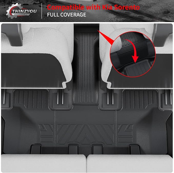 Floor Mats for 2021-2025 2026 Kia Sorento 6&7 Passenger | Not for Hybrid, Trunk Mat Cargo Mat Cargo Liner TPE All Weather Back Seat Cover Protector 2024 Sorento Accessories - Image 4