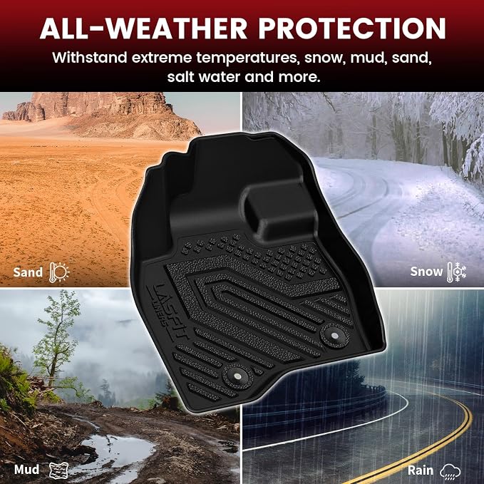 LASFIT Floor Mats for Ford Explorer 2015 2016 2017 2018 2019 7 Seater | All Weather TPE Car Floor Liners Custom Fit for Front, Rear and 3rd Row Bench Seat SUV Easy-Clean Accessories, Black 4pcs - Image 3