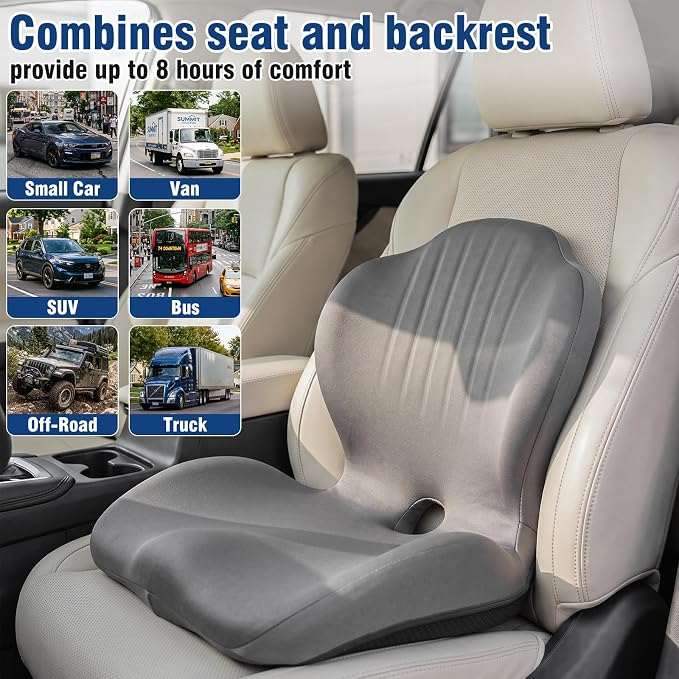 Car Seat Cushion Office Chair Cushion with Lumbar Support Pillow | Ergonomic Seat Cushion for Relieve Sciatica & Tailbone Pain, Ideal for Car Driving Truck Office Chairs Wheelchairs Home Use - Image 2