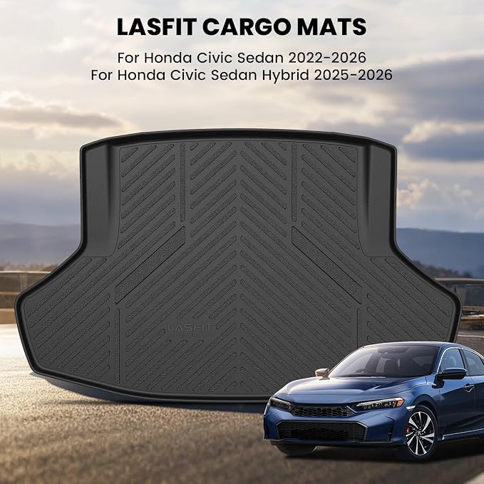LASFIT All Weather Cargo Mats for Honda Civic 2022-2026 - Sedan | Full Surround TPE Mats, Tall Walls, 3D Custom Fit, Non-Slip, Easy Clean, Tool-Free Install, Vehicle-Specific Accessories - Image 5