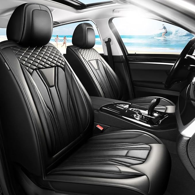 Fit Sienna Premium Leather Car Seat Covers for Toyota Sienna 2007-2025 2026 - Waterproof，Breathable，All-Weather Seat Cushion Protecto & Airbag Compatible, 2 Front Seat All Black by Unknown