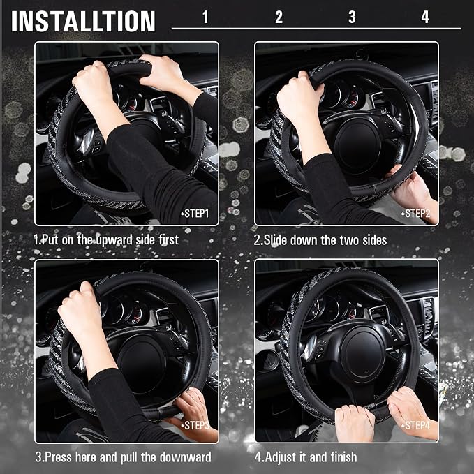 CAR PASS Bling Diamond Leather Steering Wheel Cover, with Bling Sparkly Crystal Glitter Rhinestone Universal Fit 14" 1/2-15" Car Wheel Protector Fit for Women Girl SUV,Vans,Sedans,Trucks, Zebra Print - Image 6