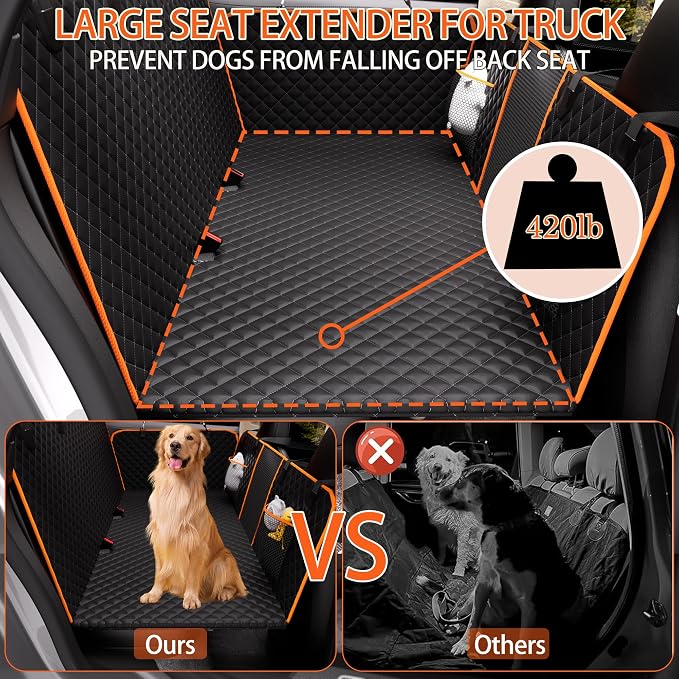 Back Seat Extender for Dogs - Large Space, Heavy-Duty Dog Car Seat Cover for Back Seat with Hard Bottom Holds 420lbs, Waterproof 600D Upgraded Material Dog Hammock - Image 3