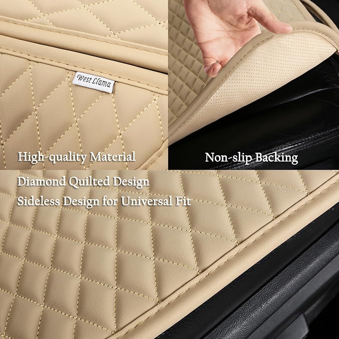 West Llama Pu Leather Car Seat Bottom Covers Protectors Include 1 Rear Bench Seat Cover Universal Fit 90% Vehicles,Beige - Image 4