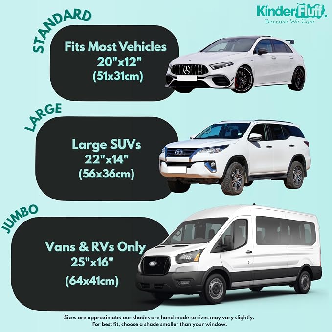 Car Window Shades - Certified 99.79% UVA & 99.95% UVB sun protection. Award winning car sun shade for side windows. 4 Pack (2 Transparency options) 25" x 16" -window shade for car baby by Kinder Fluff - Image 4