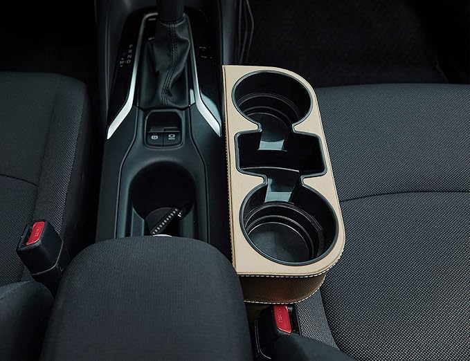 IOKONE Cup Holder for Car, Console Side Pocket, PU Leather Cover, Beige | Car Seat Gap Filler Organizer, Front Seat Organizer, Drink Holder for Car, Cell Mobile Phone Holder, Car Coin Holder - Image 6