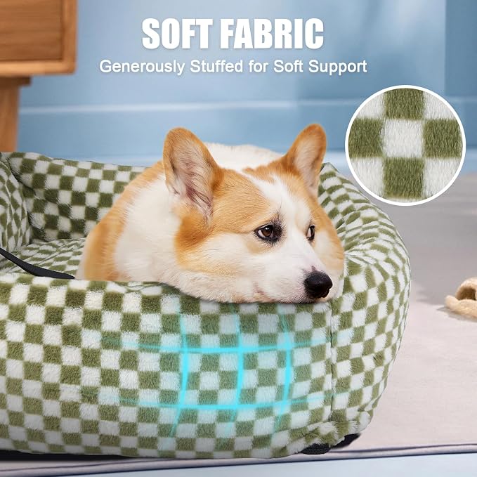 Dog Car Seat for Small Dogs,Medium Dog Car Bed with Detachable Washable Cover,Pet Puppy Booster Cars Seats with Safety Belt Up to 30 lbs(Grid Green) - Image 6