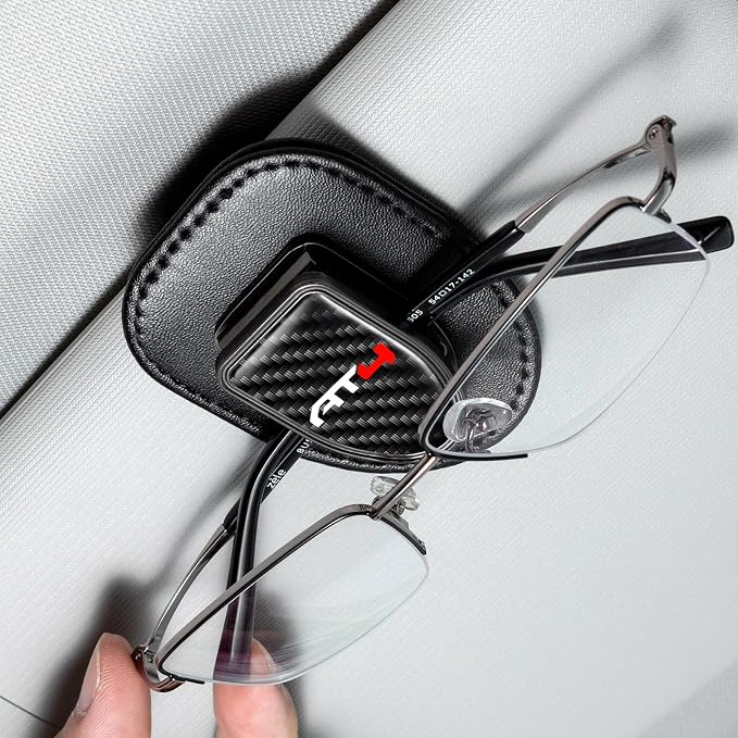 Sunglasses Holder, Leather Glasses Holders Compatible with GMC AT4 Car Sun Visor, Eyeglasses Hanger and Ticket Card Clip Eyeglasses Mount for Car, for Accessories, Black by Unknown