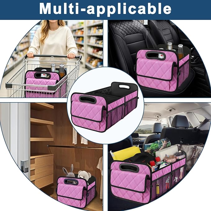 Deosk Car Trunk Organizer for SUV, Car Organizers and Storage with Reinforced Handles, Car Accessories for Women/Men 50L Waterproof Polyester Trunk Organizer(Medium,Pink) - Image 5