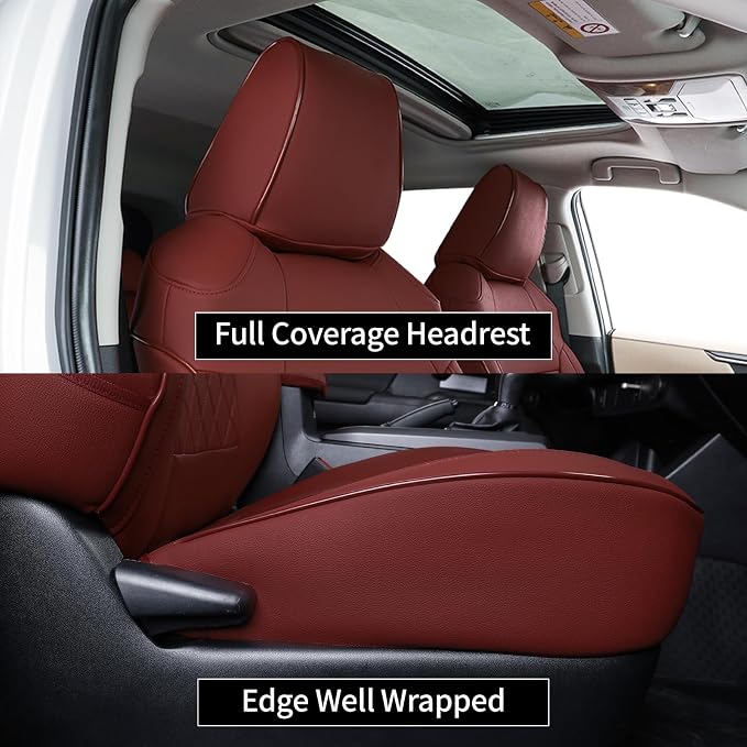 EKR Corolla Seat Cover Custom Fit for Toyota Corolla 2023 2024 2025 2026 Hybird SE&2023 2024 Hybird Nightshade, Leather Car Seat Cover Full Set-Faux Leather(Burgundy) - Image 2
