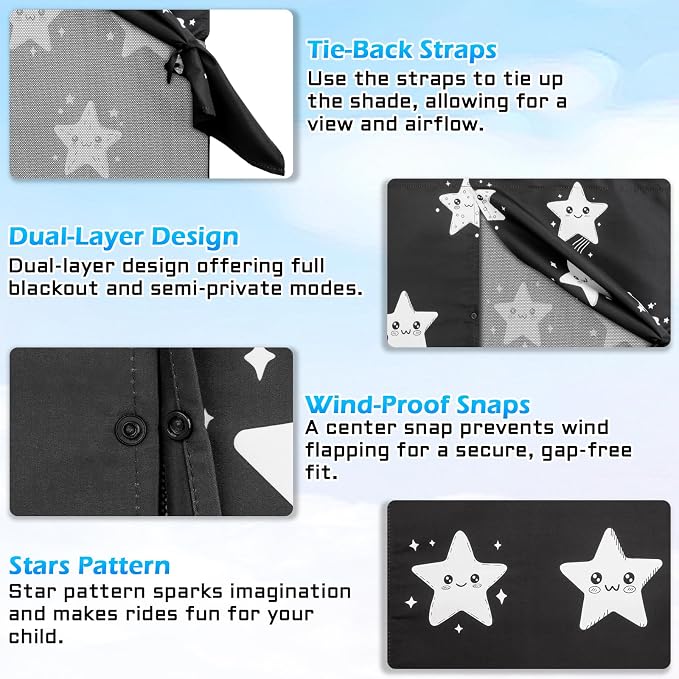 Car Window Shades, 2 Packs Magnetic car Sun Shade for Baby, Double Layers Magnetic Stars Pattern Design for Full Covers/Half Shade Options, Window Curtains for Heat/UV Protection Sun Block Covers - Image 4