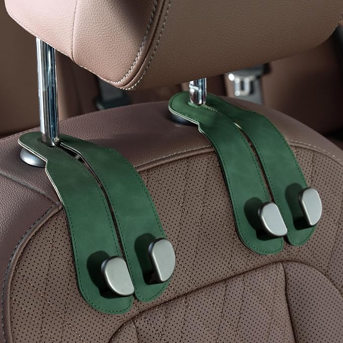 CoBak Purse Hook for Car - Universal Premium Stitched Leather and Aluminum-Magnesium Alloy Double Car Seat Back Storage Hook for Purses, Handbags, Bags (2 Pack),Emerald by PopulartabletcasebrandWegivepeoplethebestdesignofprotectingvariouselectronicdevices