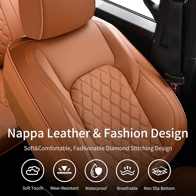 Huidasource Tacoma Car Seat Covers, 360° Full Coverage Waterproof Leather Cushion Cover Fit for Toyota Tacoma 2016-2023 SR SR5 Limited TRD Sport/Pro/Off Road All Cab Front Row(Front Pair/Brown) - Image 6