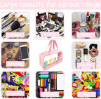 Chenille Letter Clear Makeup Bag Stuff Patch, Travel Toiletry Makeup Bag with Handle, Nylon Waterproof Makeup Bags clear cosmetic bag, preppy patch makeup bag for Women (STUFF-Pink) - Image 5