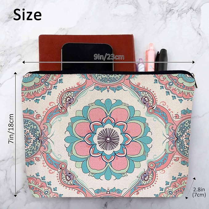 Woman Makeup Bag Mandala, Ethnic Tribal Mandala Floral Boho Makeup Bags Travel Cosmetic Bags Toiletry Makeup Organizer Pencil Pouch Make Up Cosmetic Bag For Owners Lady Birthday Gifts - Image 4