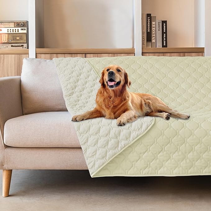 gogobunny 100% Double-Sided Waterproof Dog Bed Cover Pet Blanket Sofa Couch Furniture Protector for Puppy Large Dog Cat, Reversible (82x102 Inch (Pack of 1), Dark Cream/Light Cream) by gogobunny
