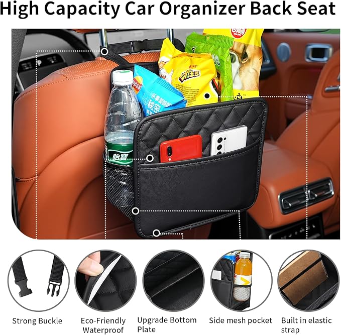 FrgKbTm 2Pack Car Seat Back Organizer, Waterproof Car Backseat Organizer with Cup Holders Large Capacity Hanging Car Storage Bag for Phones Documents Cups Bottle Travel Compatible with Most Vehicles - Image 6