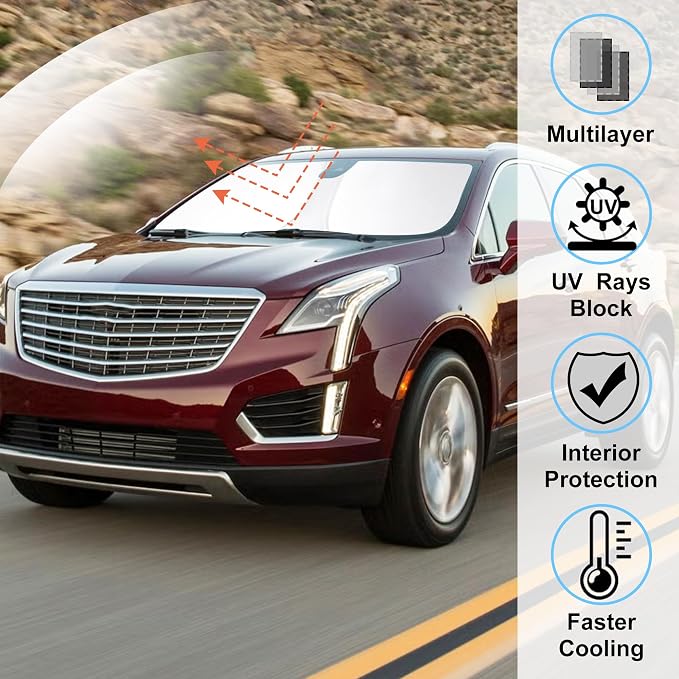 Windshield Sun Shade for 2017-2026 Cadillac XT5 Accessories | Full covered for windshield, Foldable & Durable, Block UV Rays, Reduce Heat, Easy to install, Keep Car Cooler - Image 2