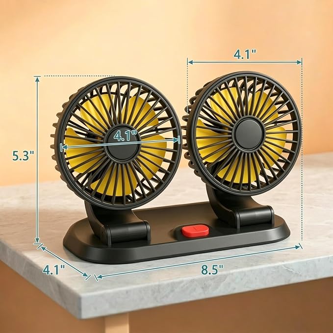 Dual Head 12V Car Fan for SUV Truck RV with No AC,Adjustable Car Cool Fan, Dual Head Design, 2-speed Adjustable, 360° Rotating Portable Car Fan,Powered by Cigarette Lighter - Image 3