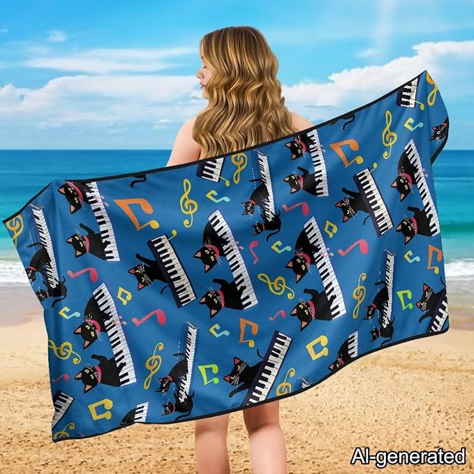 Horeset Piano Cat Car Towel Seat Cover Easy to Install Car Seat Cover Front Seats Only Soft Interior Accessories Sports Towel Seat Protection for SUV Trucks Cars Sedan Van - Image 4