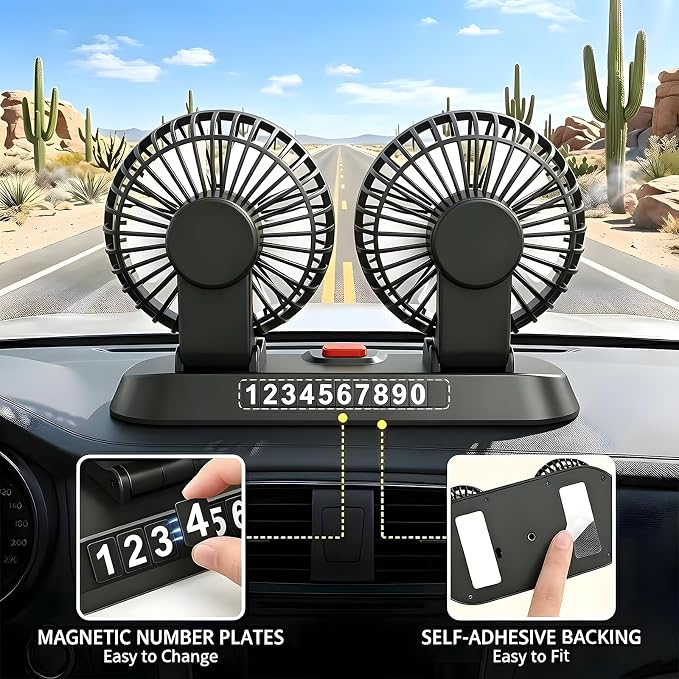 5V USB Dual Car Fan for SUV/Truck/RV, 2-Speed 360° Rotate, No AC Required | Universal compatibility (cars/trucks/RVs/tractors/UTVs)，Dual-head independent 360° rotation，2-speed turbo airflow - Image 5
