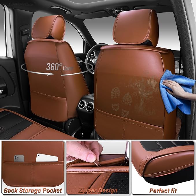 CAR PASS Nappa Leather Car Seat Covers Full Set Faux Leather,Black Brown | Luxury Nappa Leather,360° Full Protection,Water resistant,3D Foam Comfort,Universal Fit for Most Cars SUV Truck,Scratch proof - Image 2