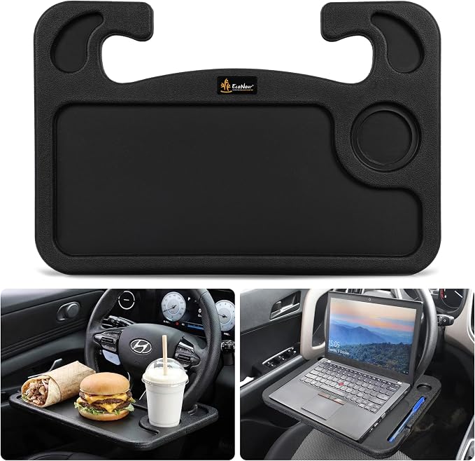 EcoNour 2-in-1 Steering Wheel Desk for Hyundai Elantra 2011-2025 2026 | Car Tray Table | Laptop Car Mount with Pen Holder Food Tray for Eating with Drinks Holder Multipurpose Travel Car Accessories by EcoNour