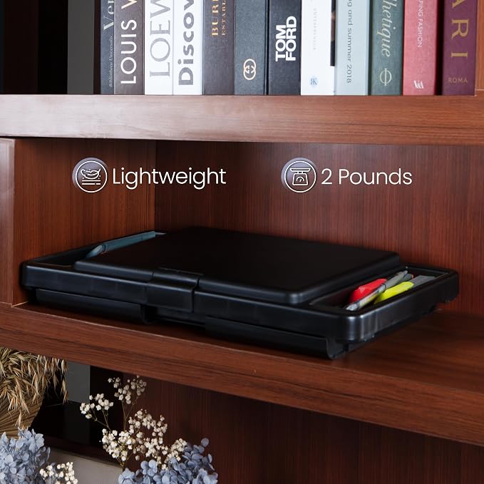 Loddie Doddie Lap Desk, Folding Desk, Bed Table, Black, 9.75"x12" | Built-In Storage with 2 Trays & Pocket, Bed Desk, Easy 2 lb Carry, Car Seat Tray for Travel, Portable Desk, Tucks Under Bed - Image 7