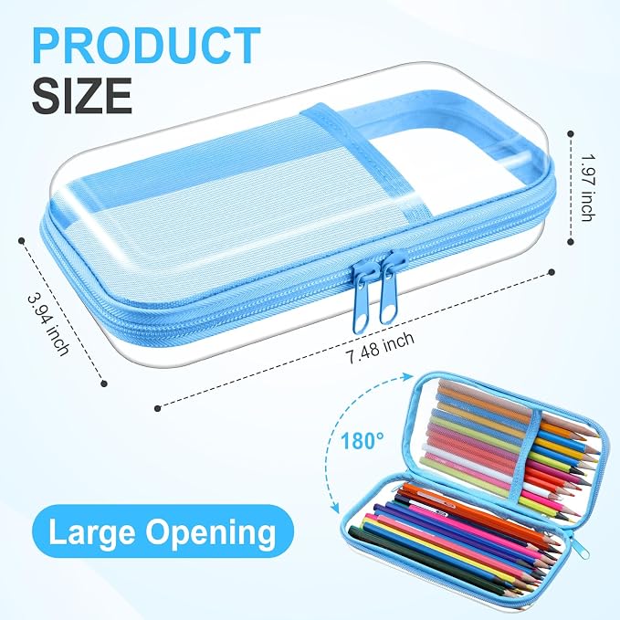 Sanwuta 4 Pcs Clear Hard Shell Zipper Case Plastic Case, Blue - Image 2