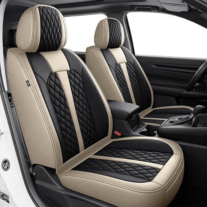 IKABEVEM Custom for Honda CR-V Car Seat Covers Full Set 2023 2024 2025 2026 LX;EX;EX-L;Sport;Touring;Special Edition & Hybrid Model Luxury Faux Leather Seat Protector Interior Accessories(Black&Beige) by IKABEVEM
