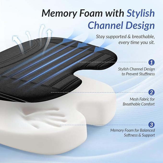 Wedge Car Seat Cushion for Tailbone Pain Relief & Better Visibility, Ergonomic Memory Foam Seat Cushion for Car with Breathable Channel Design, Fits Car, SUV, Truck, Non-Slip Mesh Cover - Image 5