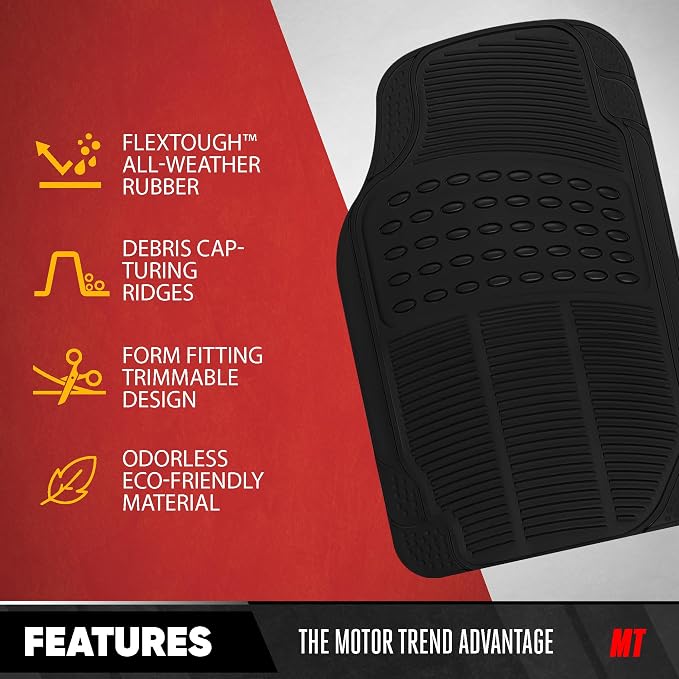 BDK Proliner All Weather Rubber Auto Floor Mats and Trunk Cargo Liner - Trim to FIt Front & Rear Heavy Duty Set Fit for Car SUV Van and Truck, 4 Piece, Black - Image 4