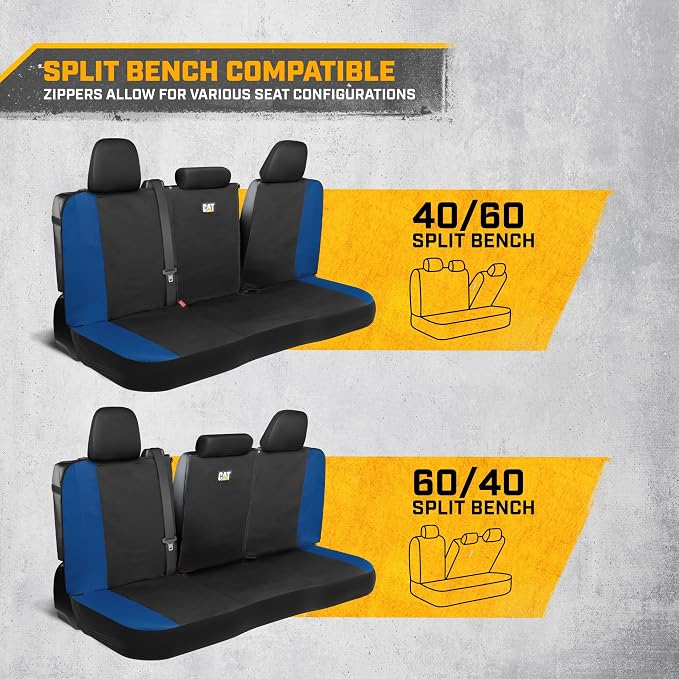 CAT Flexfit Blue Rear Seat Cover for Cars, SUVs & Mid-Size Pickup Trucks - Durable 60/40 Split Rear Bench Seat Protector, Back Seat Cover, Interior Auto Accessory, Not for Full-Size Pickup Trucks - Image 4