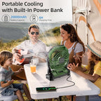 Camping Fan Rechargeable, 20000mAh Battery Powered Portable Fan with LED Light, 4-Speed 180° Adjustable, Camping Essentials for Tent, Travel, Car, Outdoor, Indoor, BBQ, Fishing, Jobsite - Green - Image 6