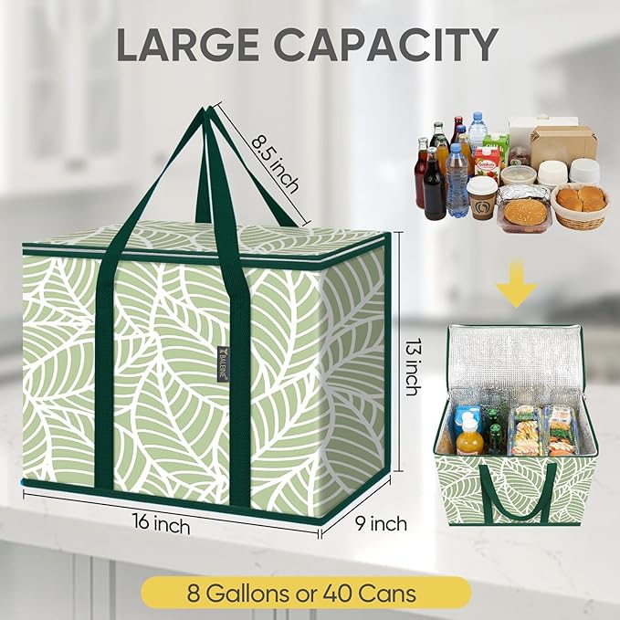 BALEINE 1Pk Insulated Reusable Grocery Bags, Collapsible Cooler Bag for Groceries, Heavy Duty Large Insulated Bag (16''x9''x13'', Antique Foliage) - Image 4