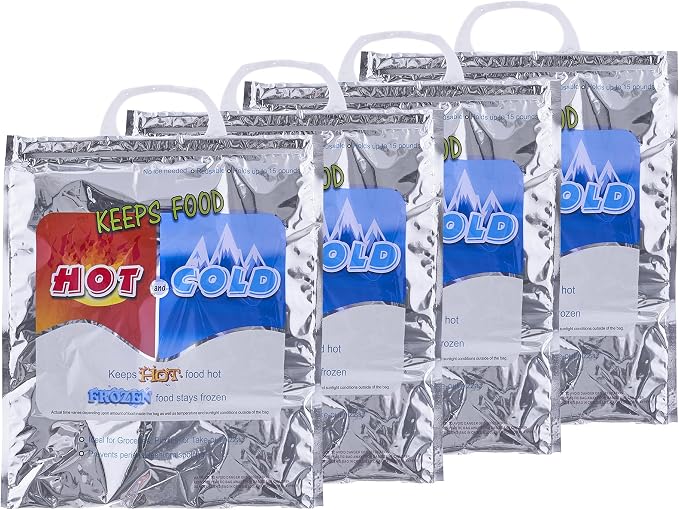 Superio Hot and Cold Insulated Bags for Food Delivery, Grocery Shopping Bags, Food Storage for Hot and Frozen Food for Travel, Disposable Cooler Bag, Reinforced Thermal Lunch Bag (4, 12"x13.5") by Superio