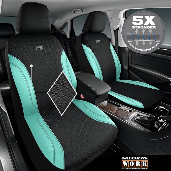 Skechers Work Seat Covers, Leather Car Seat Covers 5-Times Stronger Built-in Webbing, Oxford Fabric Front Seat Cover, Airbag Compatible, Automotive Comfort for Cars, Trucks, SUVs,Mint - Image 2
