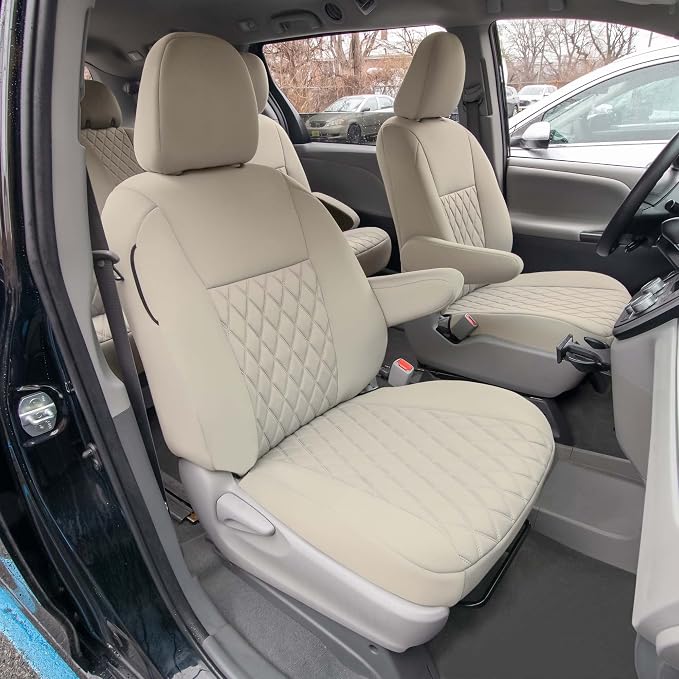 FH Group Custom Fit Car Seat Covers Specifically Made for 2011-2020 Toyota Sienna 7-8 Seater with Ultraflex Neoprene Water Resistant Automotive Seat Covers - Front Set Solid Beige - Image 6