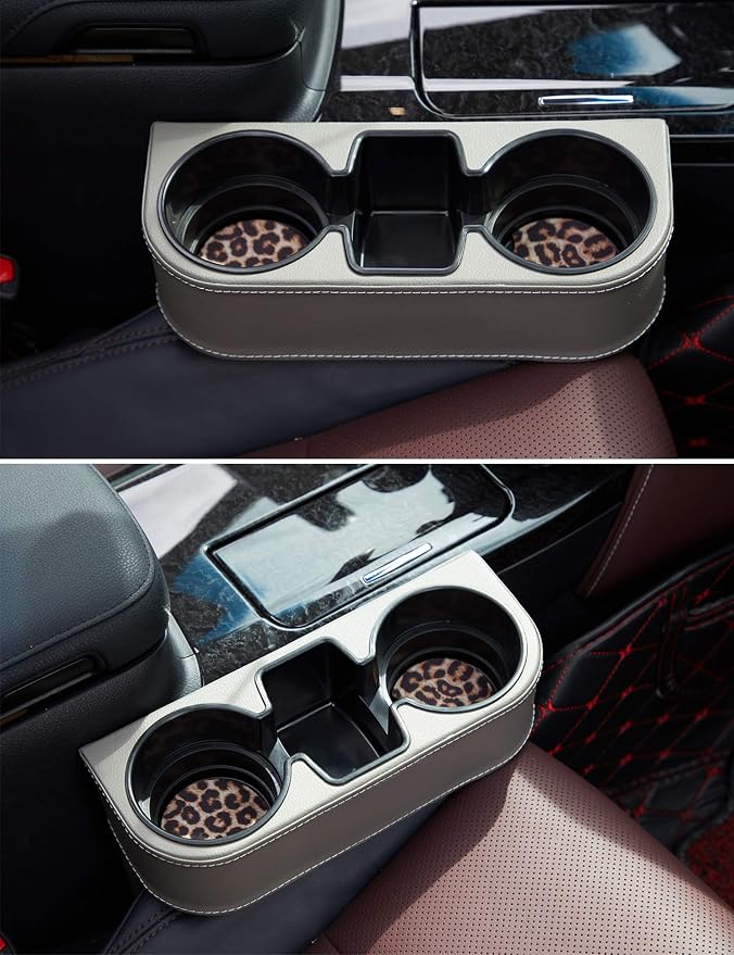 Cup Holder for Car, Car Seat Gap Organizer, PU Leather, XBD Gray | Console Side Pocket, Cup Drink Holders, Easy Install, Universal Fits, Car Coin Cellphone Holder, Auto Front Seat Cup Holder - Image 9