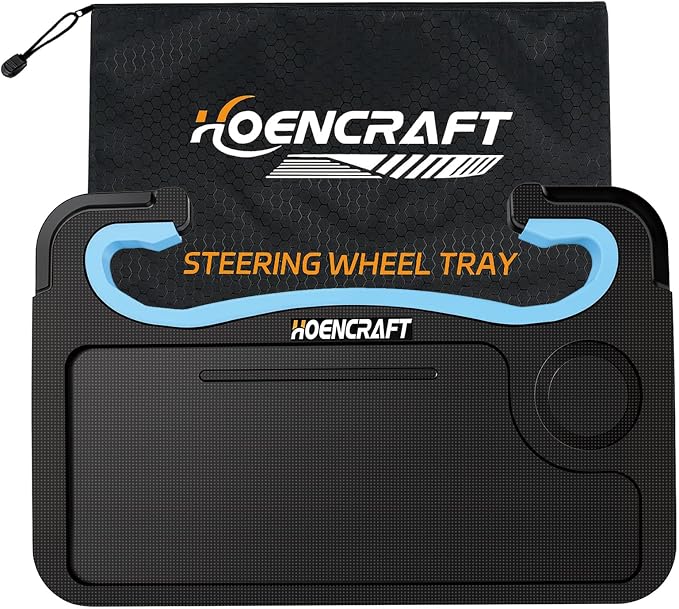 2 in 1 Car Steering Wheel Desk - Tray for Laptop Car Mount with Pen Holder, Car Food Tray with Anti-Slip Silicone Ring for Eating & Work - Portable Bag Included by Hoencraft