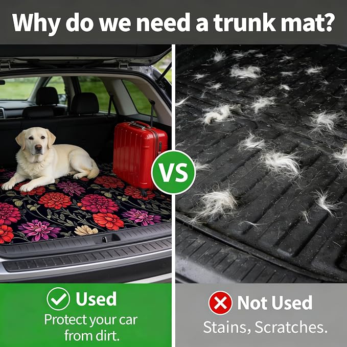 Car Trunk Mat - Universal Size 29" x 39", Floral Pattern Cargo Liner | Car Accessory for SUVs/Sedan/Wagons, Durable Protective Mat, Trunk Liner for Families/Travel Enthusiasts - Image 4