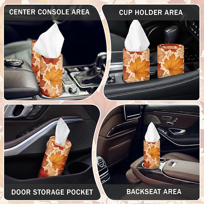 Arttown Car Tissue Holder for Cup Holder Fall Facial Tissues 12 Pack | Pumpkin Bulk 3-Ply,Refillable Marble Print Cylinder Tissue Boxes,Fit Car Home Office School (600 Sheets Total,50 Sheets Each) - Image 4